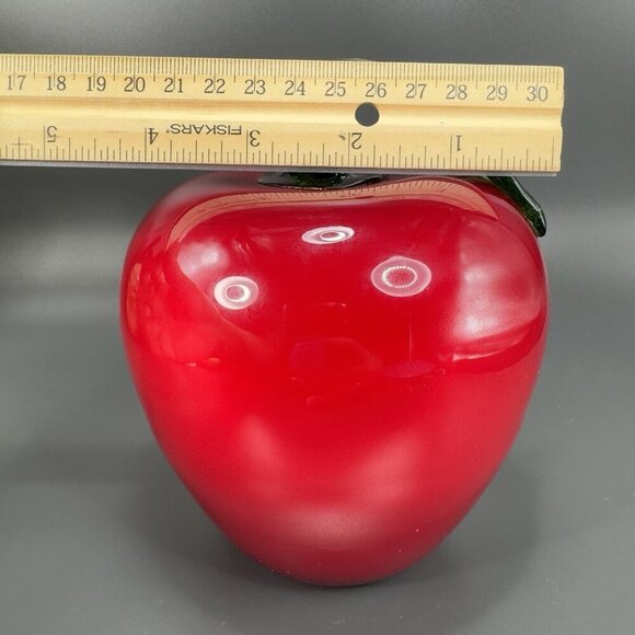 Large Art Glass Apple With Green Stem Glass Figurine Decor Paperweight Vintage - Picture 3 of 12